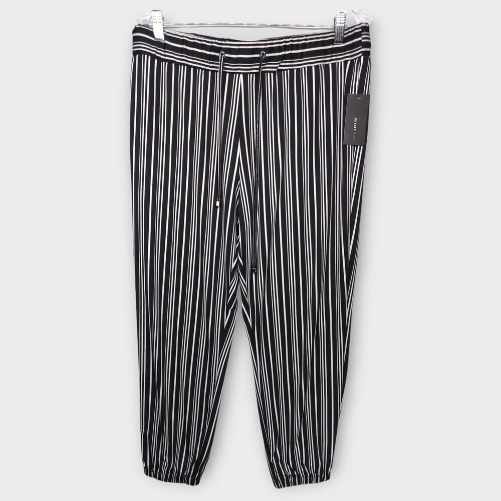 New Robert Louis Black & White Jogger Soft Pants Elastic Waist & Ankles Size XL